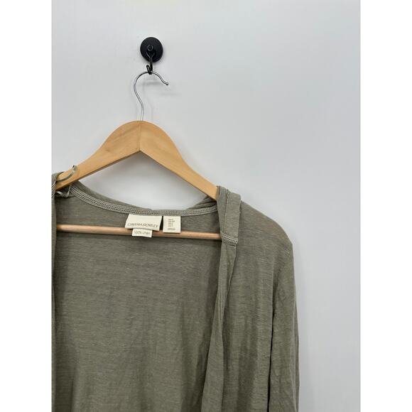Cynthia Rowley Womens Green Linen Open Front Cardigan Size S Hood Long Oversized - Picture 4 of 6